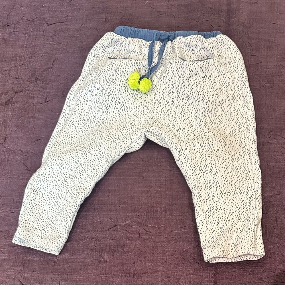 Patterned Baby Pants with Blue Waistband